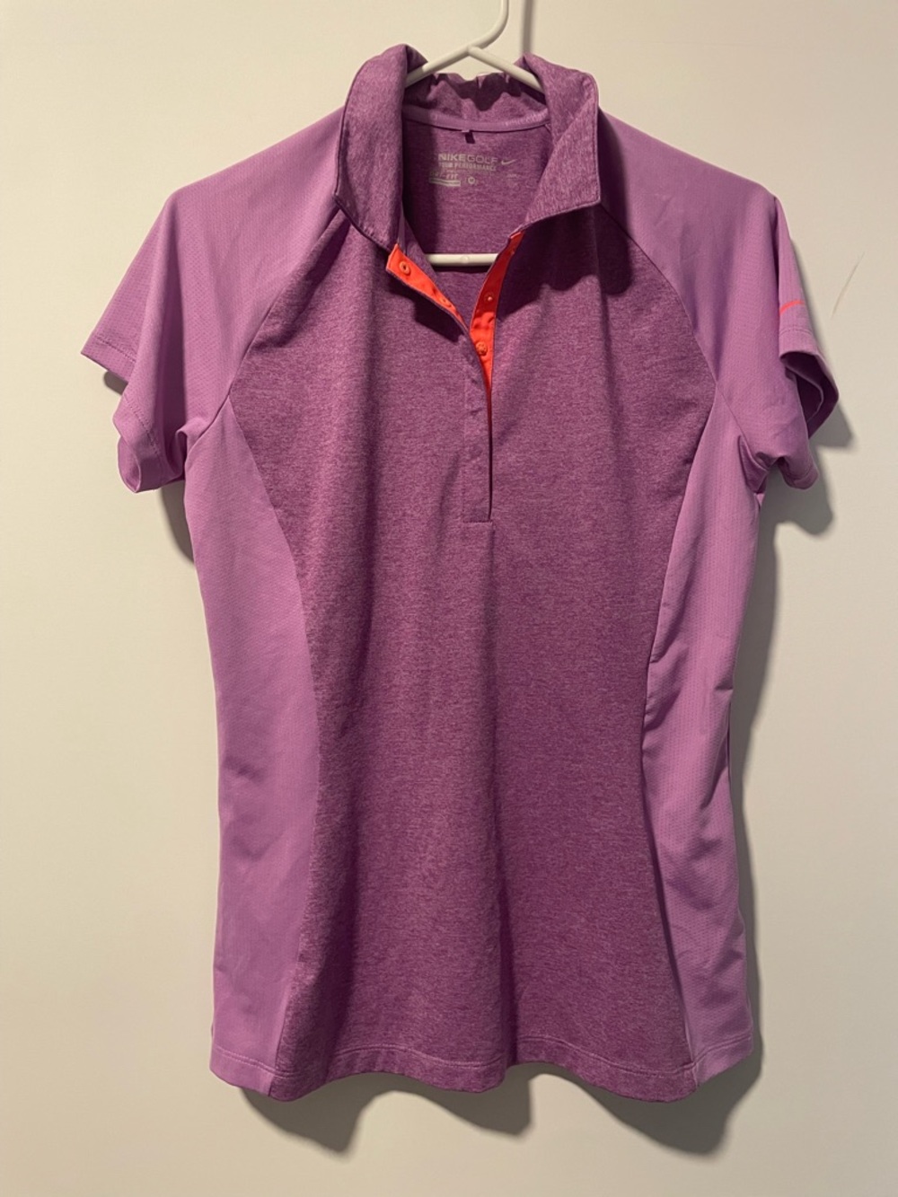 Nike Purple and Bright Coral Performance Golf Shirt; like new condition